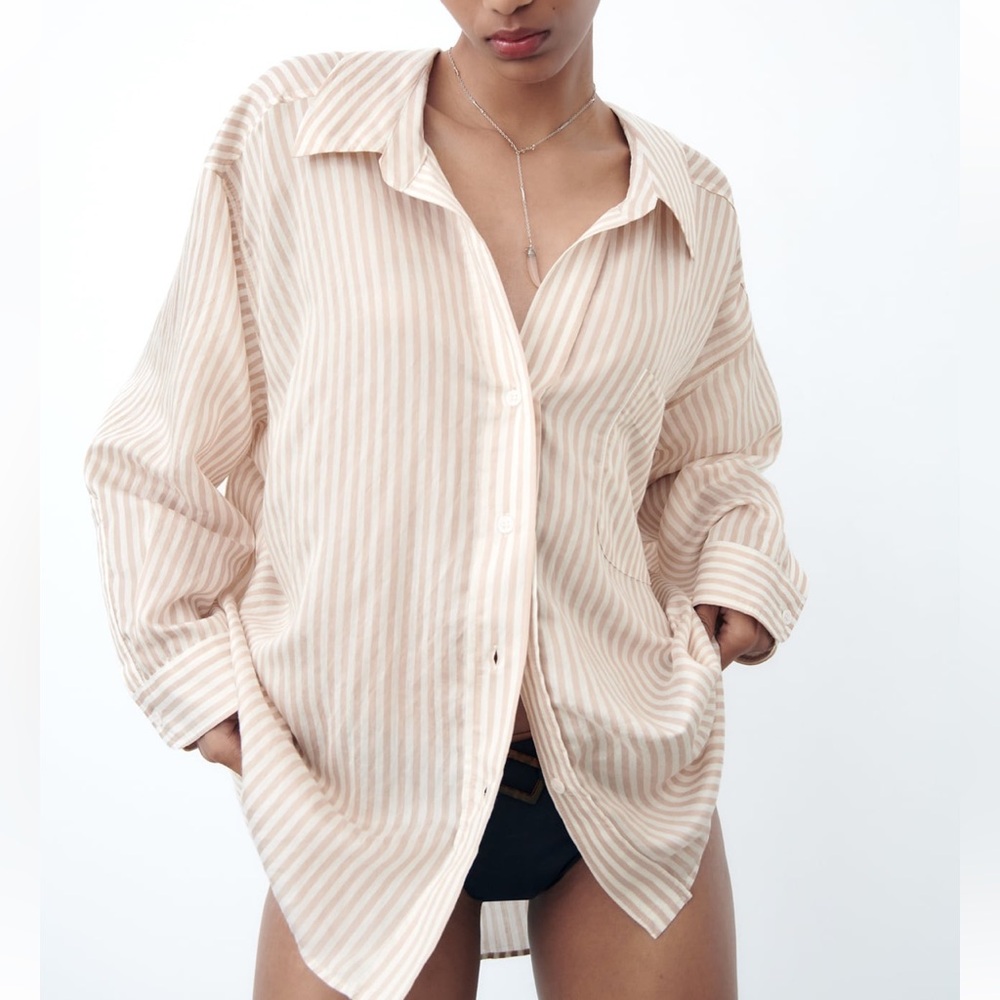 Zara Striped Button Down Shirt - Black and White
